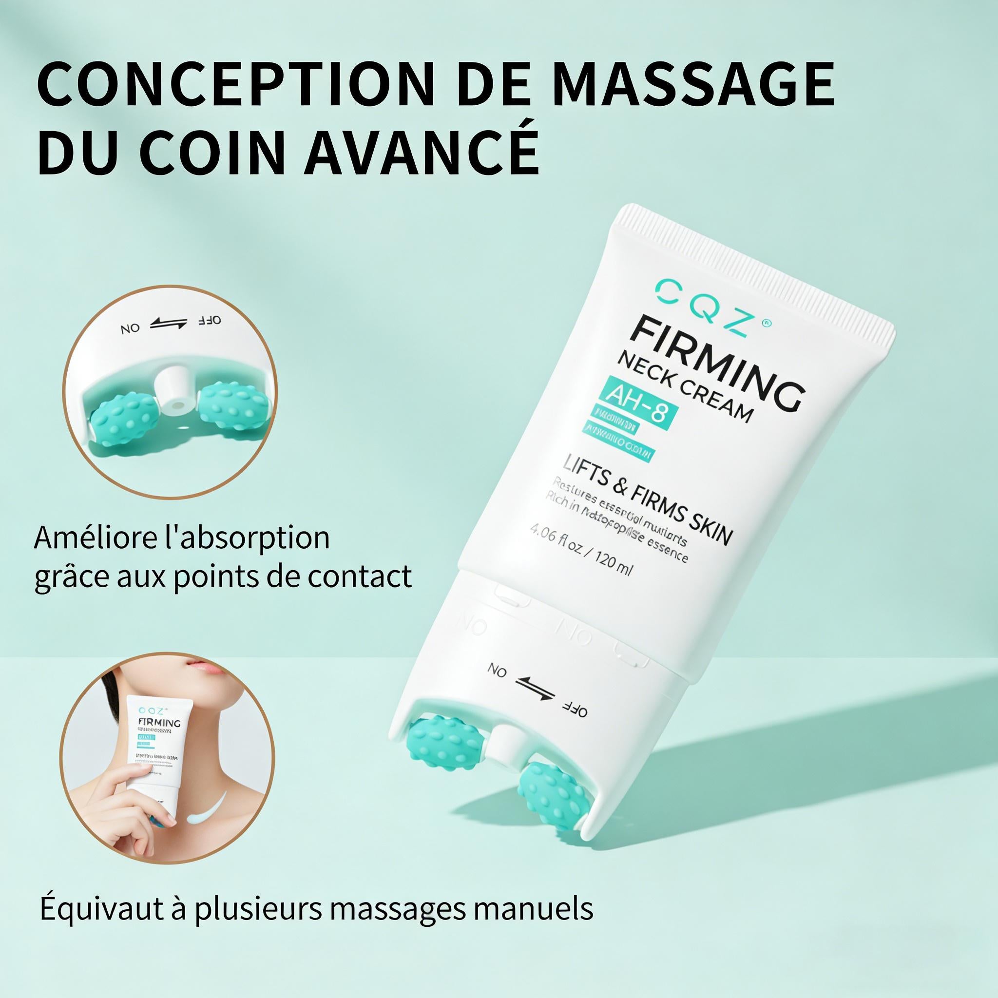 CQZ Crème Raffermissante pour le Cou, Anti-Âge Hydratante pour le Raffermissement et la Lissage-120ml
